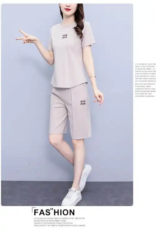 时尚休闲运动服套装女2024年夏季新款减龄洋气显瘦上衣裤子两件套