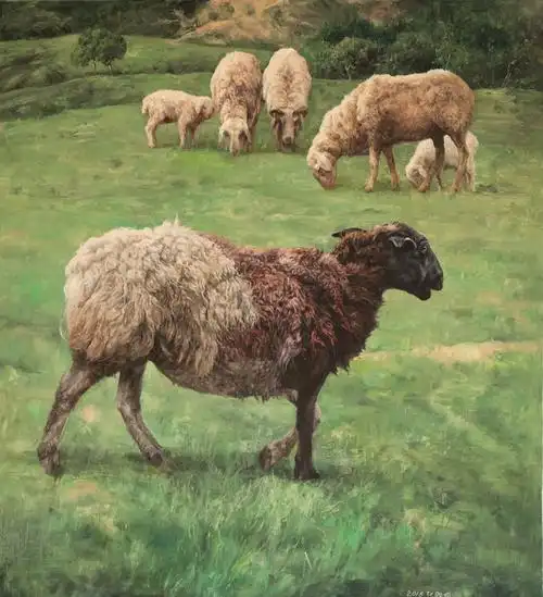 《羊戏碧绿富八方》