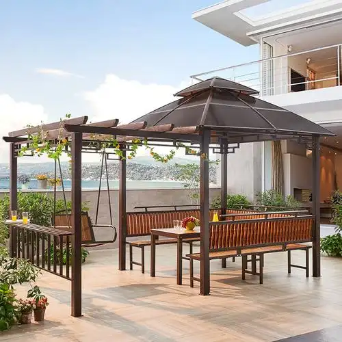 户外凉亭庭院休闲亭室外花园别墅天台楼顶亭子简易铁艺四角遮阳棚