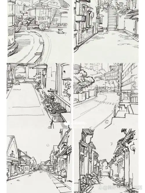 简单的室外背景速写模板,好背