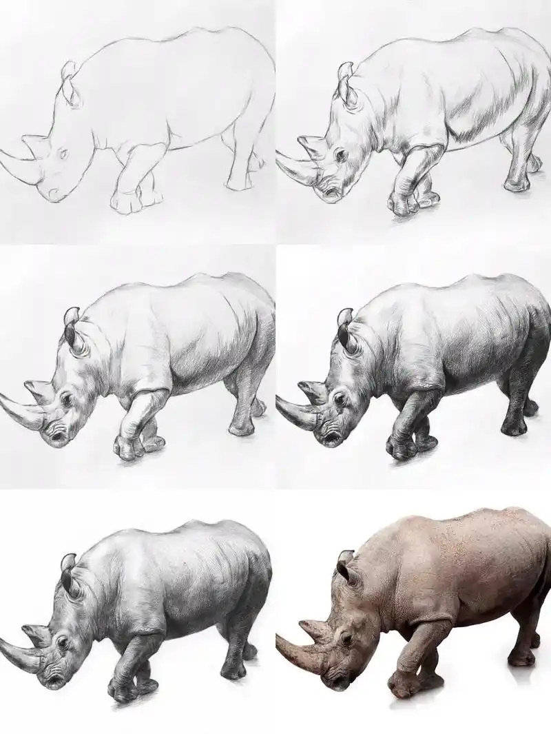 素描动物绘画犀牛