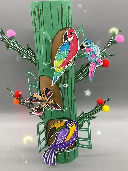 综合材料绘画鹦鹉00