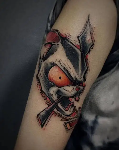 font color=red>兔 /font>子纹身图片_手臂肩部new school纹身图案