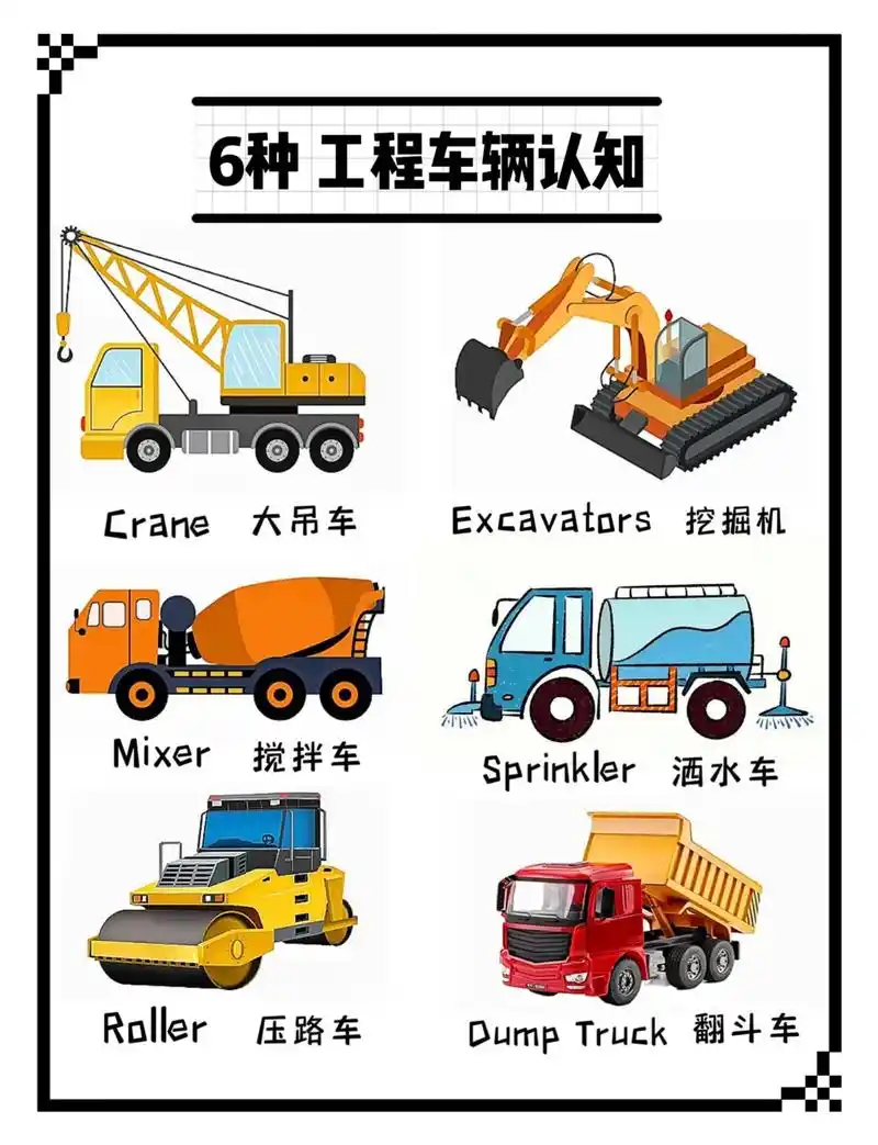 6种工程车车辆认识07家长收藏.#工程车 #车辆认识 #挖掘 - 抖音
