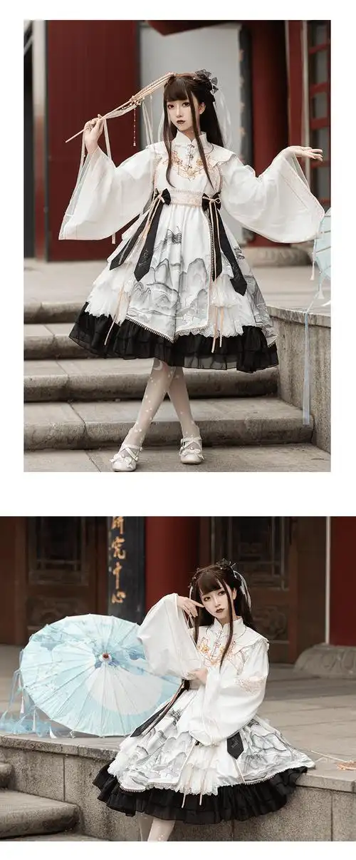 洛丽塔古典lolitaop长袖古风洛丽塔连衣裙灵隐赋彩色现货s