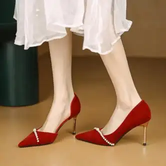 8厘米36>arshfe气质侧空高跟鞋女细跟法式春季新款婚宴配礼服新娘鞋