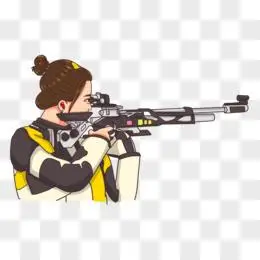 手绘卡通奥运冠军杨倩气步枪射击素材
