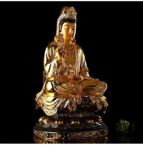 吉祥缘鎏金观音佛像纯铜金身观音菩萨家用莲花观音摆件60厘米观音纳米