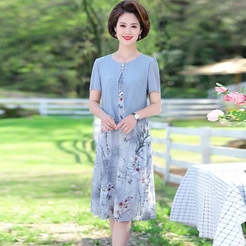 范世提夏天妈妈妇女中年连衣裙50岁-60岁中老年人夏装雪纺40岁50女装