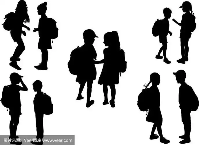 一个背着背包的孩子的剪影.