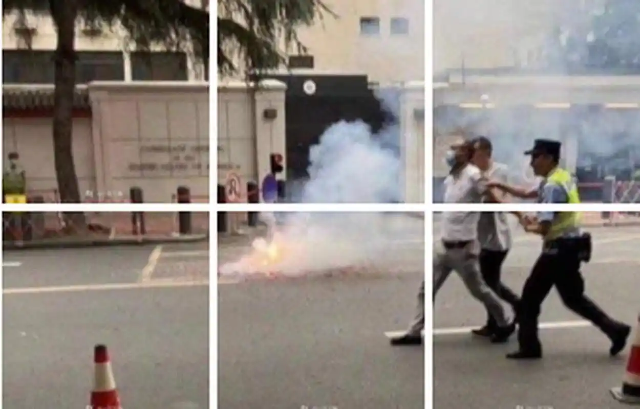 民众在美驻成都总领馆前放鞭炮#:作出行政警告处罚!