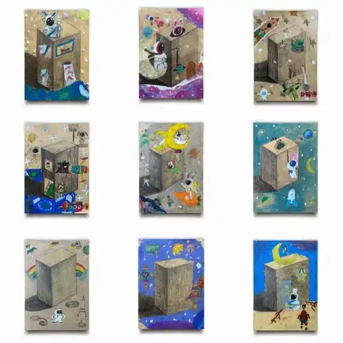 儿童创意素描美学设计长方体木头空间站