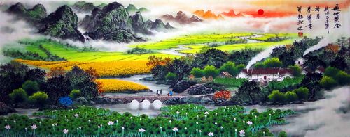 756海报印制展板写真喷绘697山水国画水墨画山水人物田园风景画