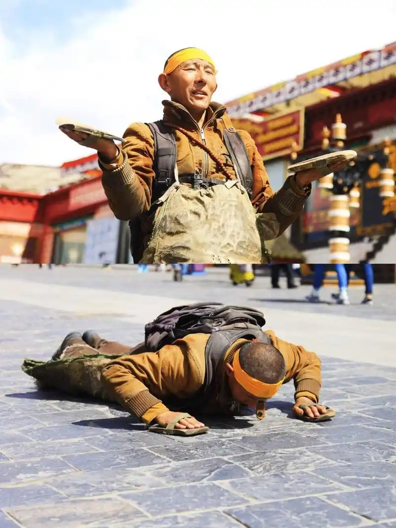 磕长头朝拜的佛教信徒们 信仰的力量太强大了 (经本人同意后拍摄)