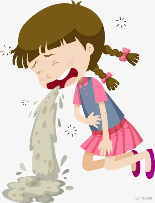 呕吐的女孩png素材透明免抠图片卡通手绘