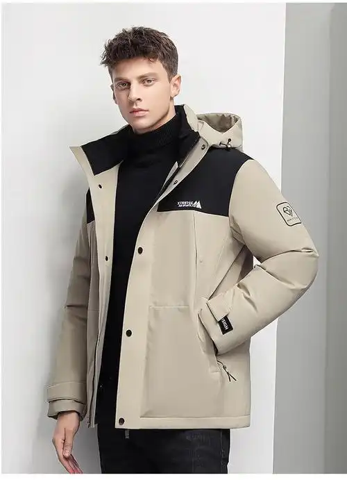 美国保罗羽绒服男中长款连帽白鸭绒中年加厚保暖户外羽绒外套 红色(可