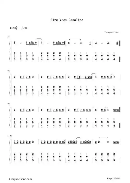 fire meet gasoline-sia双手简谱预览1