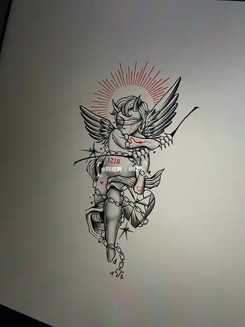 纹身手稿暗黑小天使纹身