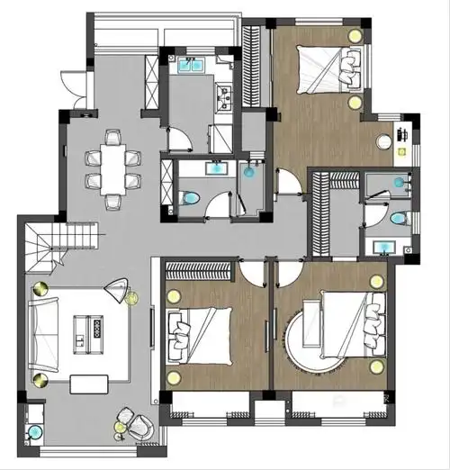 300平米跃层/复式简美装修设计效果图实景案例_300平百乐和园现代风格
