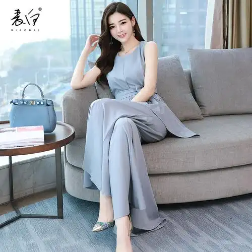 阔腿裤套装女夏套装两件套2018新款韩版显瘦高腰雪纺九分宽腿裤