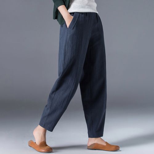 苎麻裤子灯笼裤女宽松休闲棉麻女裤亚麻春秋老爹萝卜裤九分哈伦裤