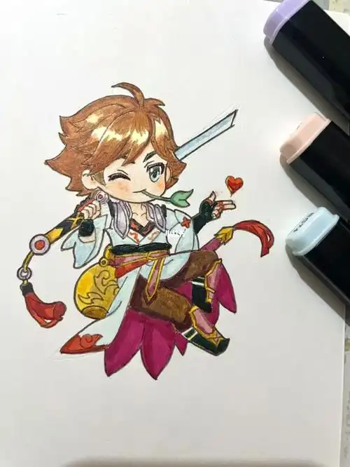 临摹手绘王者荣耀q版李白