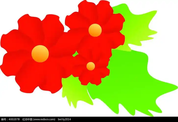 红色花朵和绿色叶子矢量素材