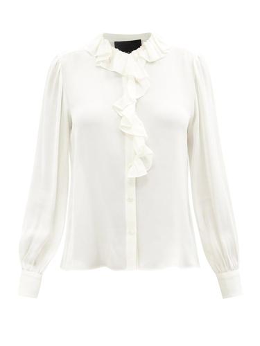 nili lotan女款白色衬衫|nicole ruffled silk-georgette blouse