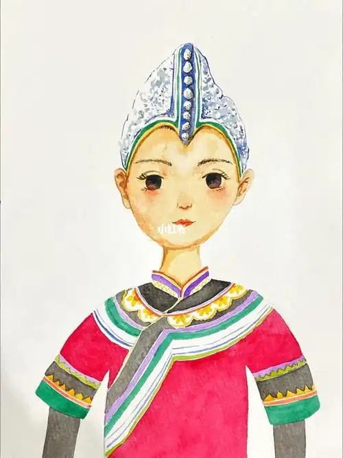哈尼族小姑娘水彩
