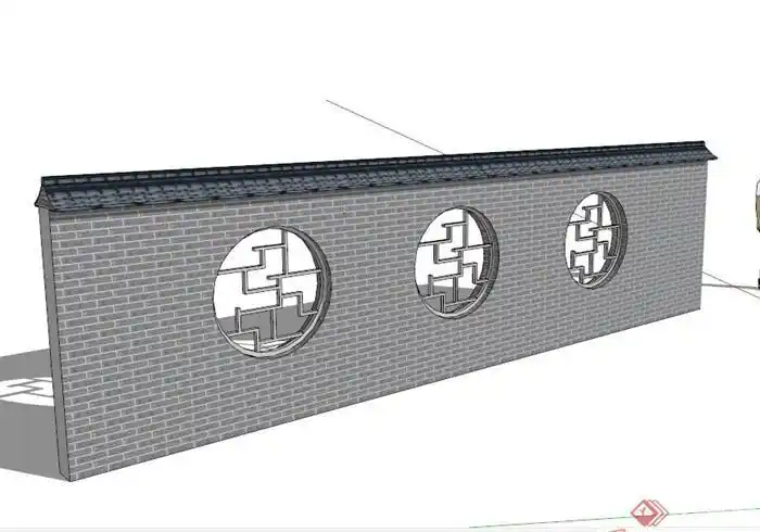 现代中式青砖镂空景墙设计su模型