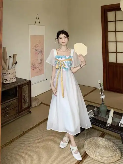 新中式轻国风改良版汉服连衣裙仙女超仙气夏季茶歇法式长裙小个子