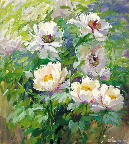 《素色牡丹》_水粉水彩花卉作品在线展_杨健健作品展_杨健健在线作品