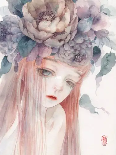 水彩花卉人物含过程