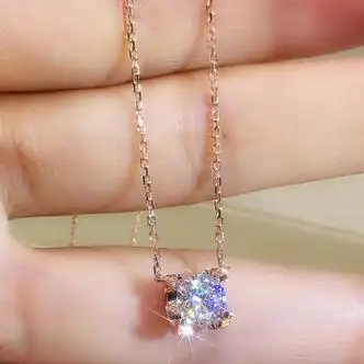 莫桑石牛头款女银小方钻玫瑰金1克拉单钻锁骨链莫牛头款钻石项链18k