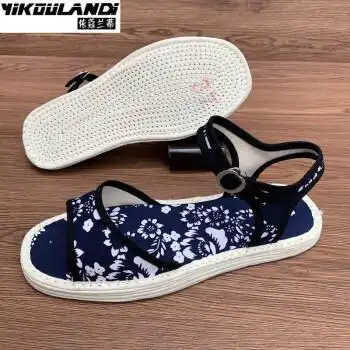 夏季女士老北京布底凉鞋手工千层底单鞋平底布鞋中老年妈妈凉拖鞋凉鞋