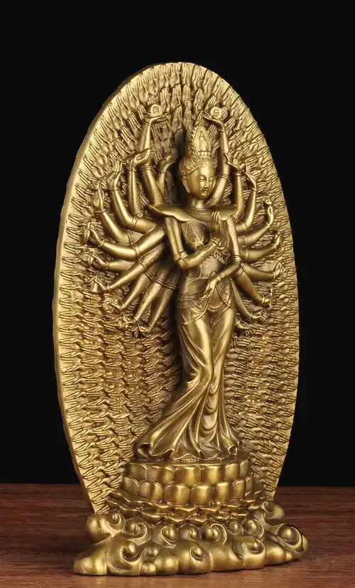 黄铜背板千手观世音菩萨南海观音佛像摆件佛堂寺庙供奉本命佛站像1尺