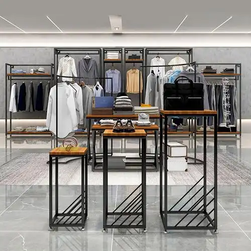 男装店挂衣架落地 中岛服装货架陈列架 服装店西装双层衣服展示架
