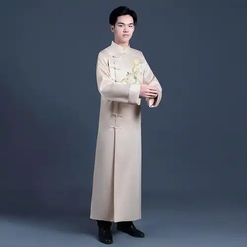 2020新款中式古装伴郎服男士婚礼长袍马褂伴郎团兄弟装男长衫