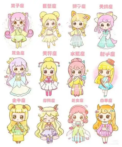 十二星座少女简笔画
