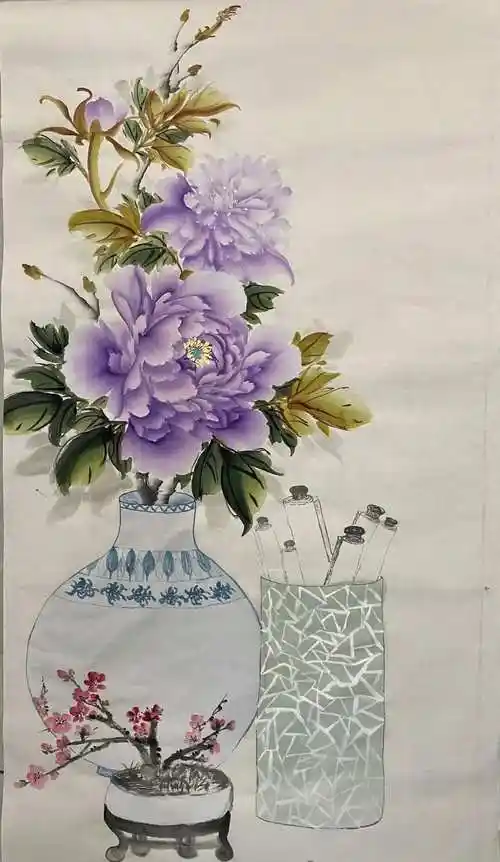 竖幅国画牡丹,太好看了!