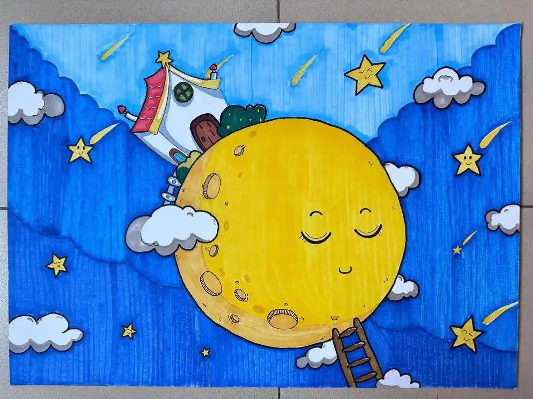 科幻主题 科幻画 月球家园 4k横版 马克笔上色