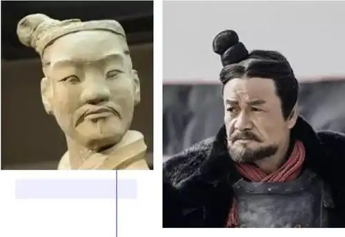 相对而言,《大秦赋》中的男子发式要简单的多,对比兵马俑,就可以看到