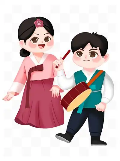 粉绿可爱卡通56民族朝鲜族男女元素