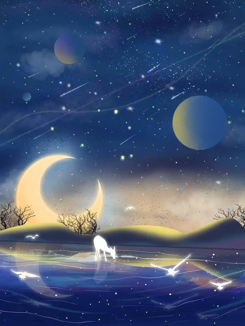 浩瀚宇宙星点点,林空白鹿独饮溪