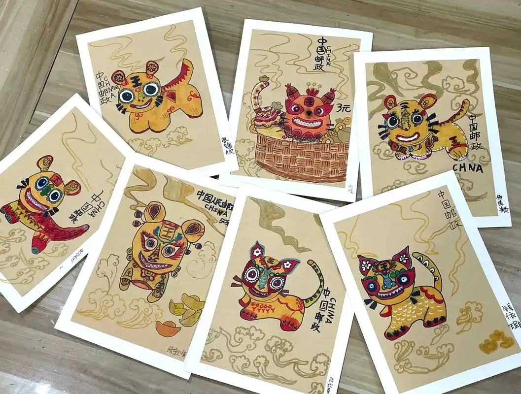 虎年邮票设计#创意儿童美术 #少儿美术 - 抖音