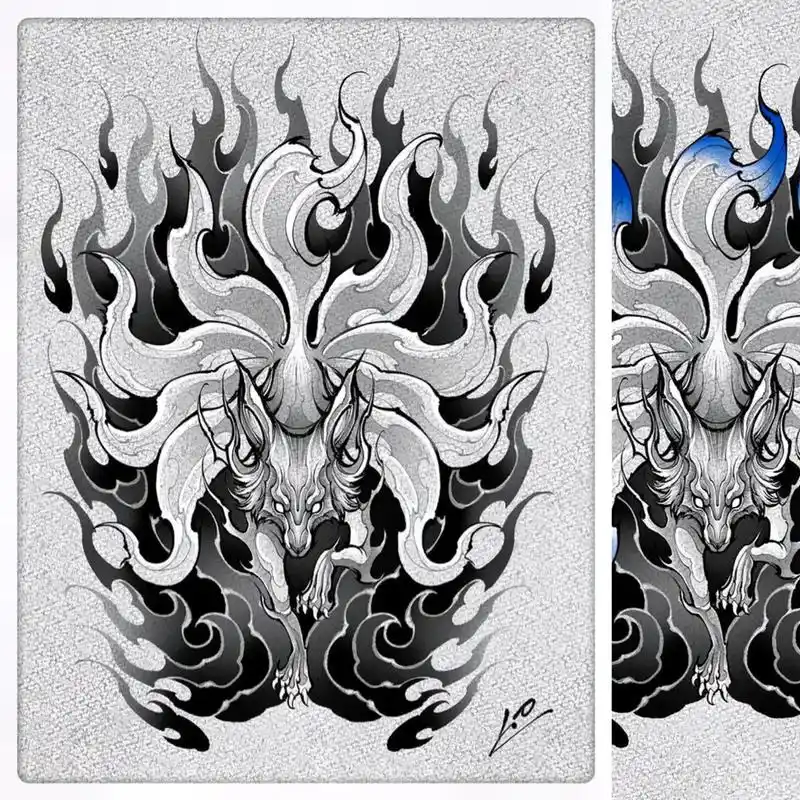 《九尾狐》#纹身 #纹身手稿 #纹身图案 #纹身刺青 #ta - 抖音