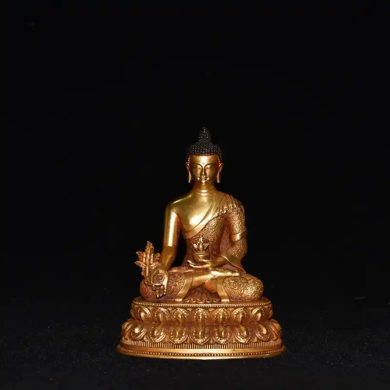 镀金双莲花底座释迦佛像,尺寸:长8厘米 宽5.5厘米 高 1 - 抖音