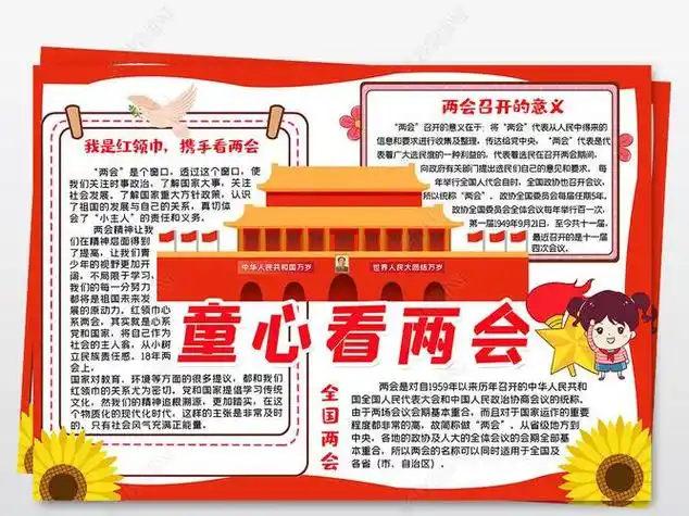 原创2021全国两会手抄报关注两会电子小报模板-版权可商用