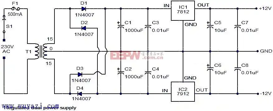 稳压双电源供电电路
