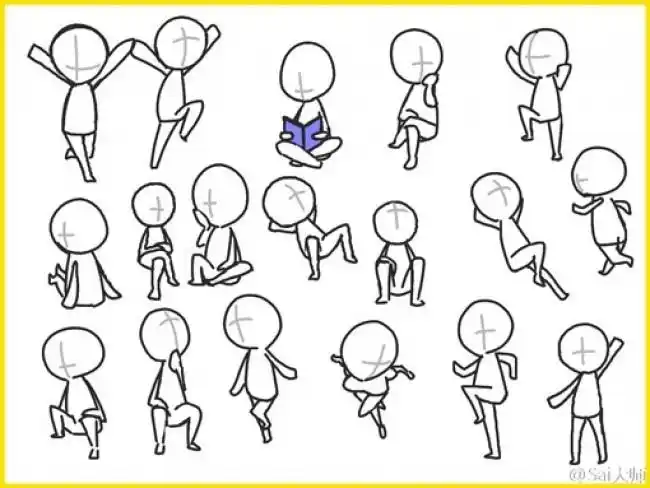 可爱q版卡通人物动作姿势分解图简笔画人物结构图素材wwwyouyixcom